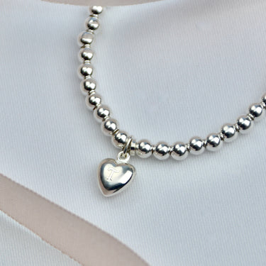 Personalised Girl's Elasticated Silver Heart Bracelet