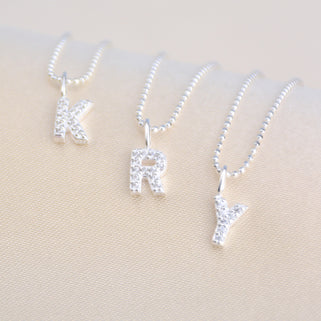 Mini Sparkle Initial Necklaces - Initial K, R and Y close up
