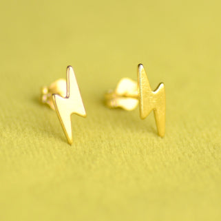 Gold Lightning Bolt Stud Earrings