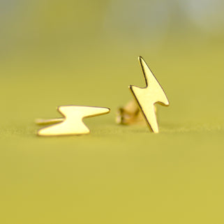 Gold Lightning Bolt Stud Earrings