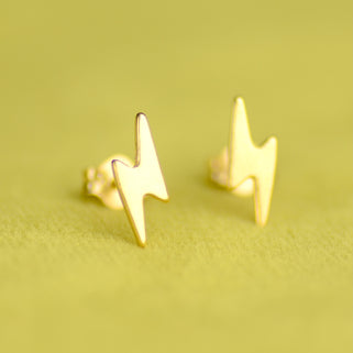 Gold Lightning Bolt Stud Earrings