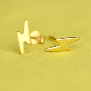 Gold Lightning Bolt Stud Earrings
