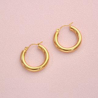 Waterproof Classic Wide Hoop Earrings Gold