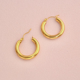 Waterproof Classic Wide Hoop Earrings Gold