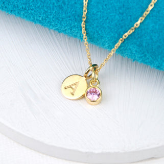 Gold Mini Initial and Birthstone Necklace