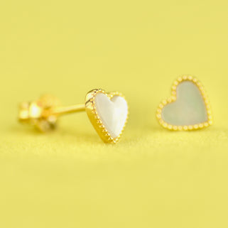 Gold Pearl Heart Studs