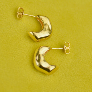 Gold Molten Misshapen Huggie Hoop Earrings