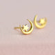 Gold Plated Moon and Star Stud Earrings shown close up