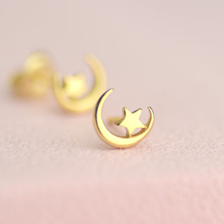 Gold Plated Moon and Star Stud Earrings earring detail