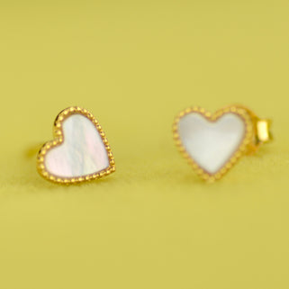 Gold Pearl Heart Studs