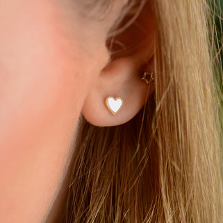 Gold Pearl Heart Studs