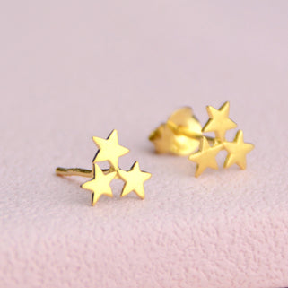 Gold Vermeil Mini Star Cluster Stud Earrings  shown close up for detail