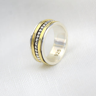 Silver And Brass Beaded Spinner Ring