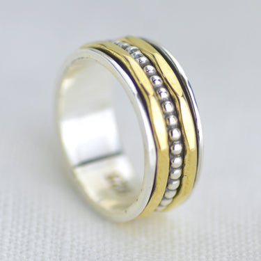 Silver And Brass Beaded Spinner Ring