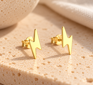 Gold Lightning Bolt Stud Earrings