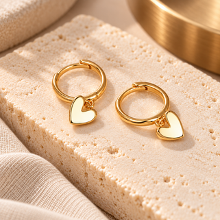 Gold Vermeil Heart Drop Hoop Earrings