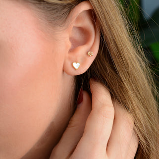 Gold Pearl Heart Studs
