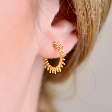 Gold Sunburst Hoop Earrings