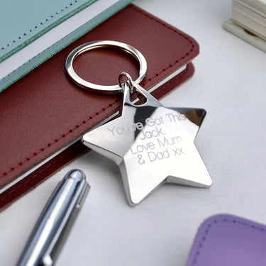 Silver star keyring with 