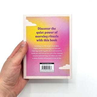 Book cover with text 'Discover the quiet power of morning rituals with this book' on a gradient background.