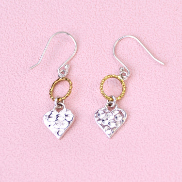 Mini Sterling Silver Hammered Heart Drop Earrings