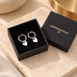 Gold Vermeil Heart Drop Hoop Earrings