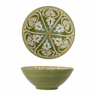 Green and White Stoneware Serving Bowl