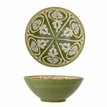 Green and White Stoneware Serving Bowl