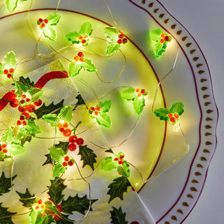 Holly& Berry String Table Lights