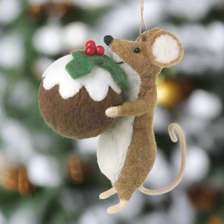 Felt Mouse and Christmas Pudding Decoration