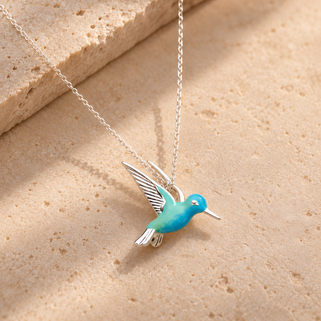 Personalised Sterling Silver Enamel Hummingbird Necklace