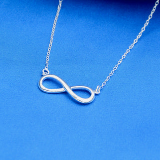Personalised Sterling Silver Infinity Necklace shown close up
