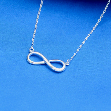 Personalised Sterling Silver Infinity Necklace shown close up