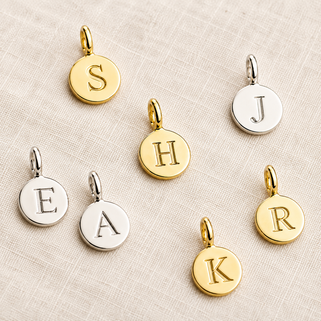 Sterling Silver or Gold  Initial Letter Disc Charms