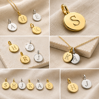 Sterling Silver or Gold  Initial Letter Disc Charms