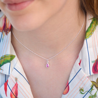 Girl's Sterling Silver Teardrop Birthstone Charm Necklace