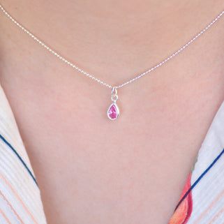 Girl's Sterling Silver Teardrop Birthstone Charm Necklace
