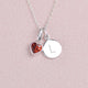 January Heart Birthstone Necklace with Mini Initial - Garnet, Sterling Silver