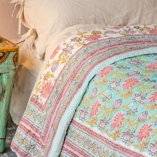 Keya Block Print Reversible Cotton Quilt