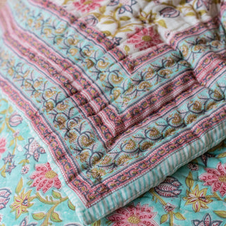 Keya Block Print Reversible Cotton Quilt