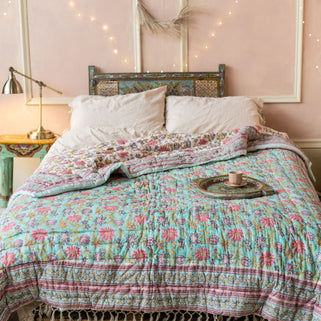 Keya Block Print Reversible Cotton Quilt