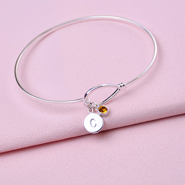 Personalised Sterling Silver Knot Birthstone Bangle