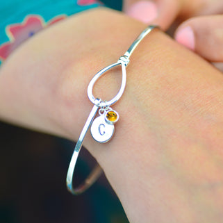 Personalised Sterling Silver Knot Birthstone Bangle