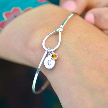 Personalised Sterling Silver Knot Birthstone Bangle