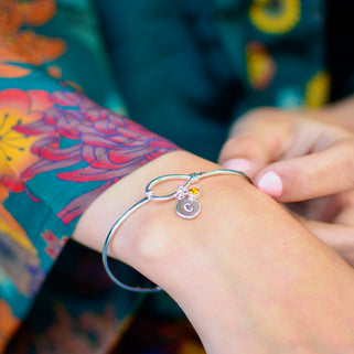 Personalised Sterling Silver Knot Birthstone Bangle