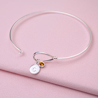 Personalised Sterling Silver Knot Birthstone Bangle