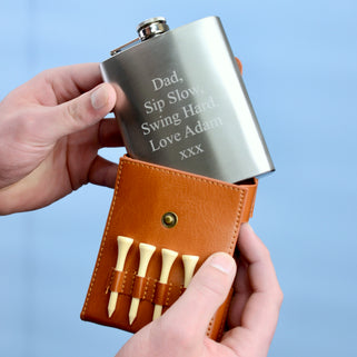 Personalised Luxury Golfers Hip Flask Gift Set