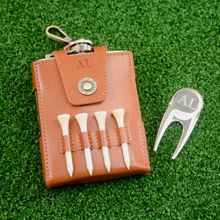 Personalised Luxury Golfers Hip Flask Gift Set