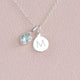 March Heart Birthstone Necklace with Mini Initial - Aquamarine, Sterling Silver