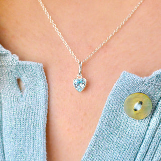 March Heart Birthstone Necklace - Aquamarine, Sterling Silver